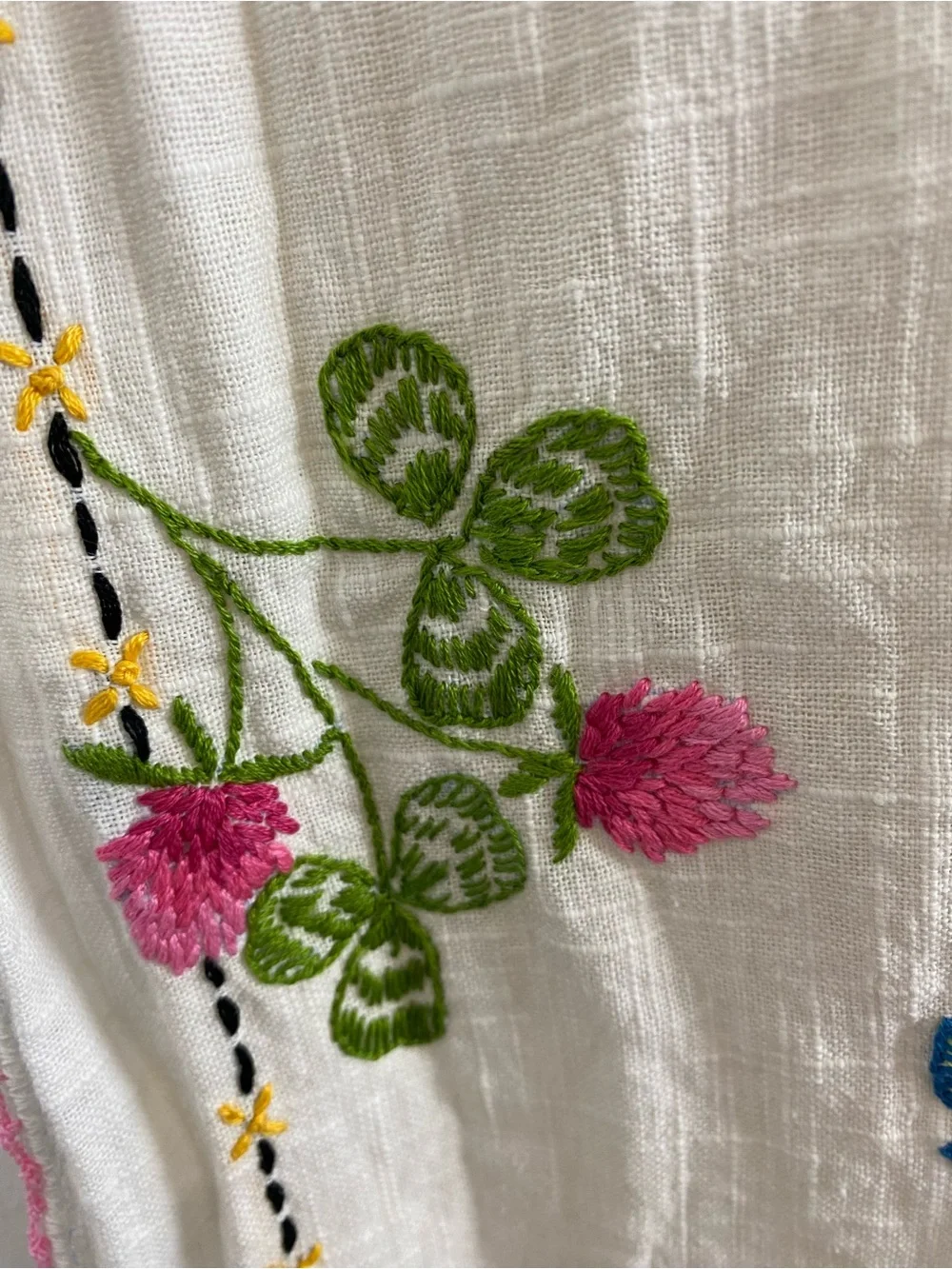 Vintage Embroidered Table Runner with Butterflies & Flowers